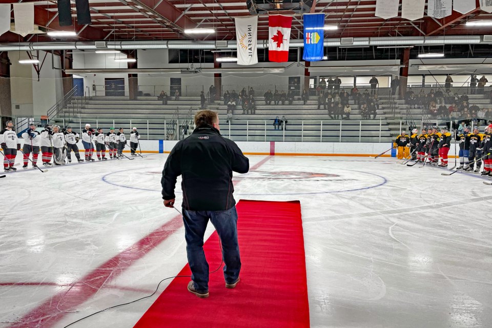 Jason Lenz, a past coach and general manager with the Innisfail Eagles, presented a moving tribute at the Innisfail Arena on the late Tyler Haarstad before introducing the hockey player's family. Following the tribute there was an Innisfail Eagles Alumni Fundraiser Game for Haarstad's three children. Johnnie Bachusky/MVP